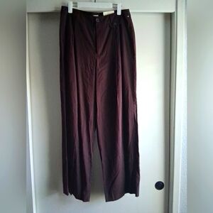 Brown Wide Leg Trousers Pants High Rise Relaxed Hip & Thigh Sz 10